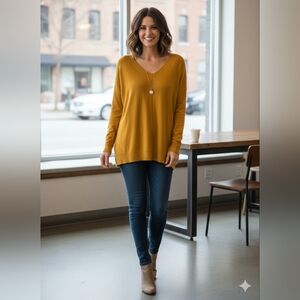 Tea n Rose Mustard Tunic Sweater